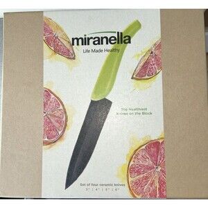 Miranella Set Four Ceramic Knives blade lengths of 3", 4", 5" & 6" Green Col NEW